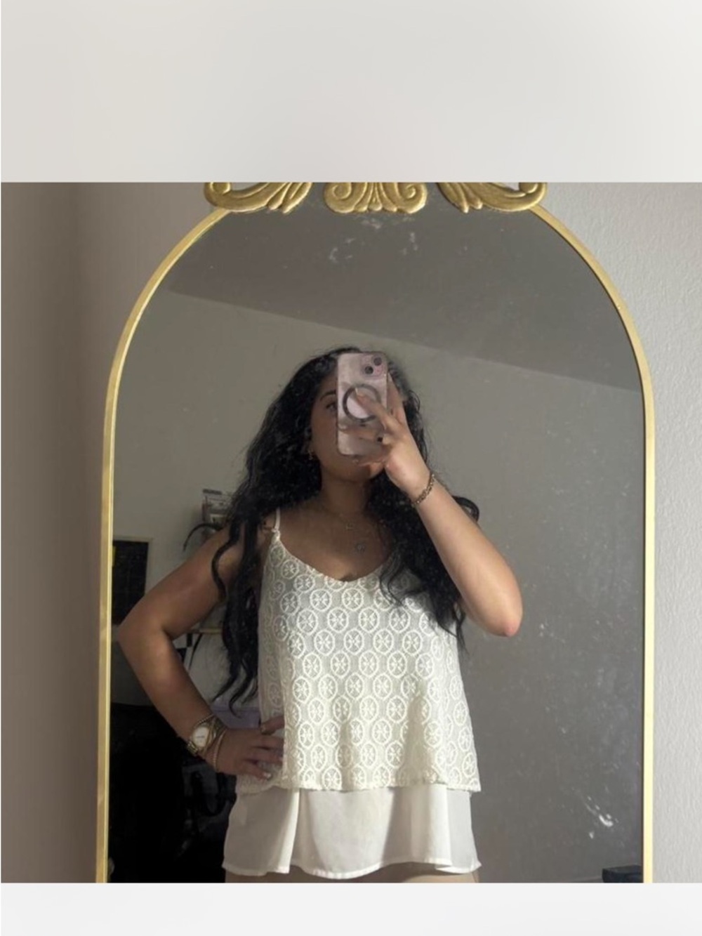 Alya Cream Lace Overlay Double-Layer Tank Top